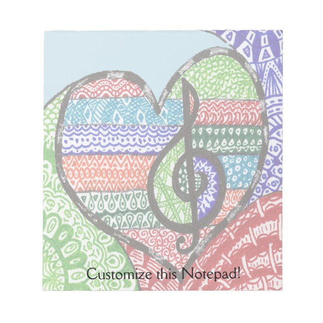 Colourful Rainbow Music Heart Doodle Personalised Notepad (Front)