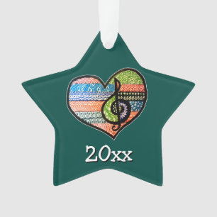 Colourful Rainbow Music Heart Doodle Personalised Ornament