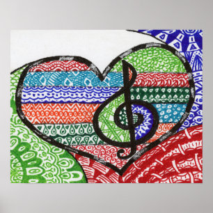Colourful Rainbow Music Heart Doodle Personalised Poster