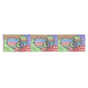 Colourful Rainbow Music Heart Doodle Personalised Short Table Runner