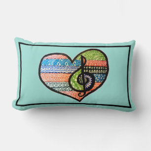 Colourful Rainbow Music Heart Doodle To Customise Lumbar Cushion