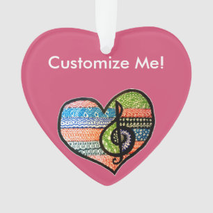 Colourful Rainbow Music Heart Doodle To Customise Ornament