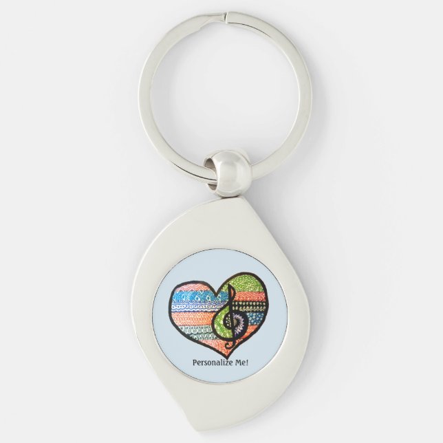 Colourful Rainbow Music Heart Personalised Key Ring (Front)