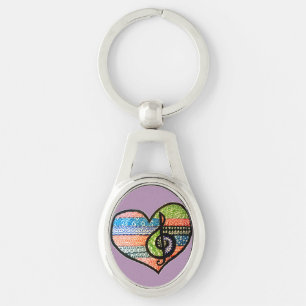 Colourful Rainbow Music Heart Personalised Key Ring