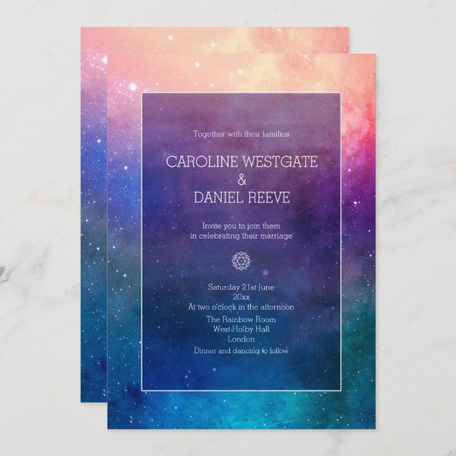 Colourful Rainbow Nebula Wedding Invitation (Front/Back)