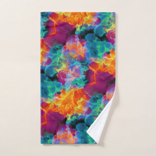 Colourful Rainbow Neon Abstract Watercolor Bath Towel Set