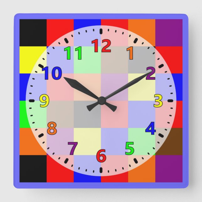 Colourful Rainbow of Colours Square Wall Clock (Front)
