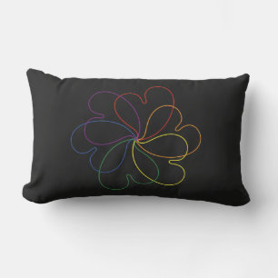 Colourful Rainbow on Black Chic heartS flower Lumbar Cushion
