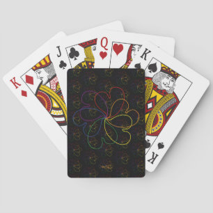 Colourful Rainbow on Black Chic heartS flower Playing Cards