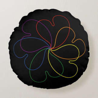 Colourful Rainbow on Black Chic heartS flower Round Cushion
