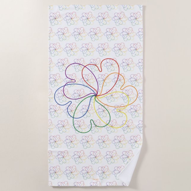 Colourful Rainbow on White Chic heartS flower Beach Towel (Front)