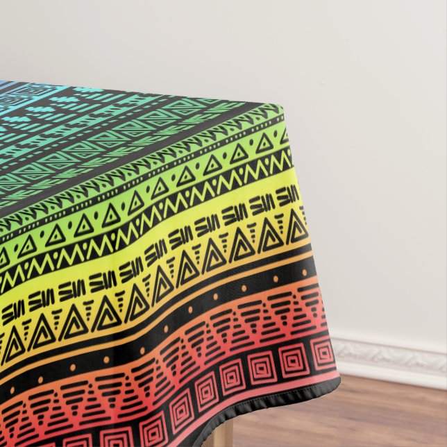 Colourful rainbow ornament tablecloth (In Situ)