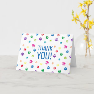 Colourful Rainbow Painted Paw Prints   Thank You Card