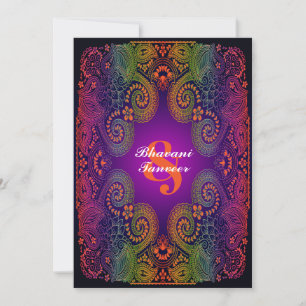 Colourful Rainbow Paisley Wedding Invitation 2