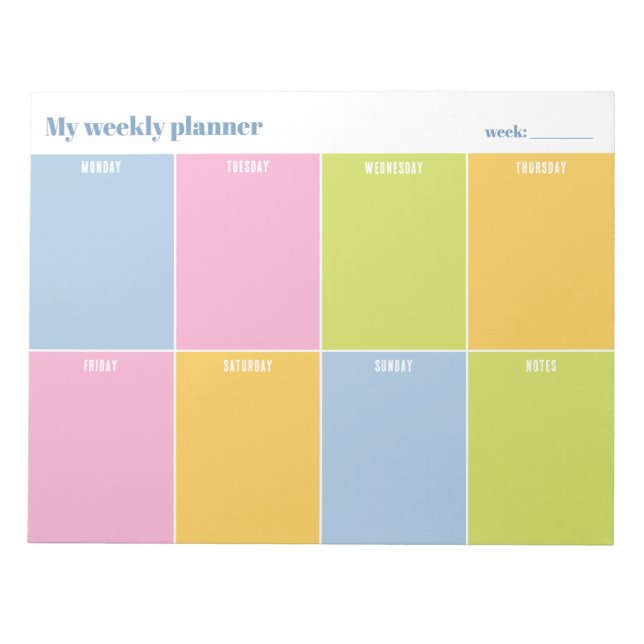 Colourful Rainbow Pastel Custom Weekly Planner Notepad (Front)
