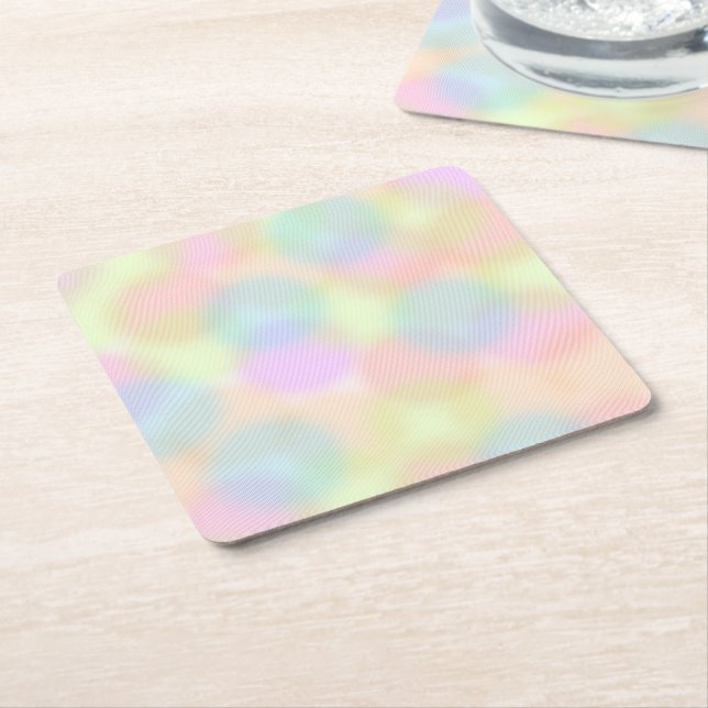 Colourful Rainbow pastel Geometric Circle Pattern Square Paper Coaster (Angled)