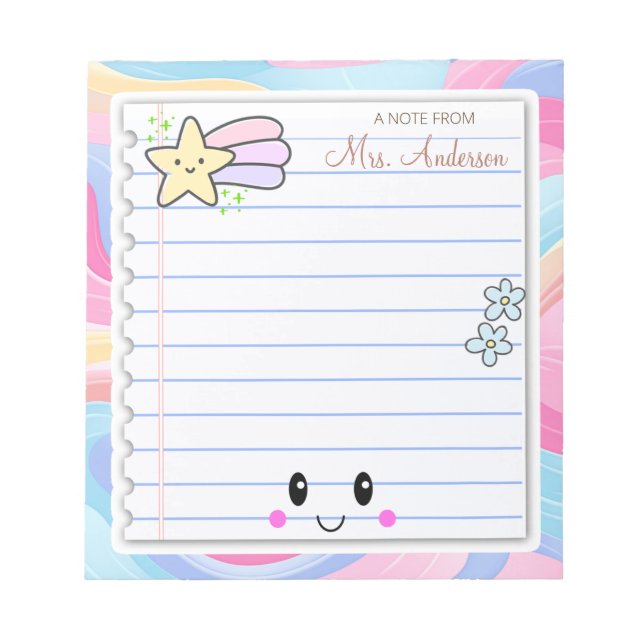 Colourful Rainbow Pastel Teacher Appreciation  Notepad (Front)