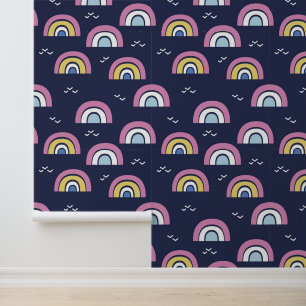 Colourful Rainbow Pattern Navy Blue Wallpaper