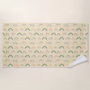 Colourful Rainbow Pattern on Beige Background Beach Towel