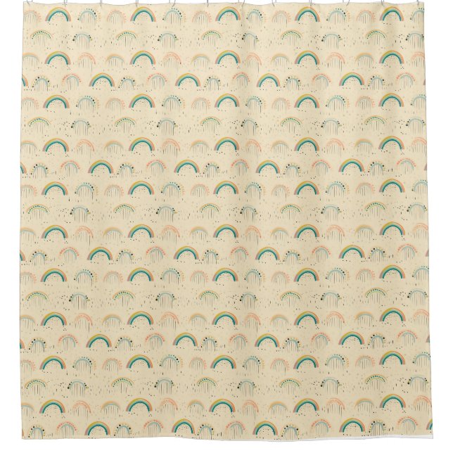 Colourful Rainbow Pattern on Beige Background Shower Curtain (Front)