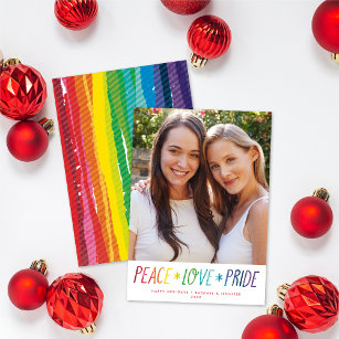 Colourful Rainbow Peace Love Pride LGTBQ+ Photo Holiday Card