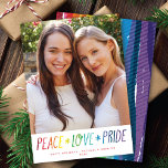 Colourful Rainbow Peace Love Pride LGTBQ  Photo Holiday Card<br><div class="desc">This festive holiday photo card features a colourful rainbow greeting that says "peace love & pride". The back of the card features the same colourful rainbow background. This design accommodates one photo and would work well in colour or black and white. Design Tip: You can add another photo or more...</div>