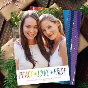 Colourful Rainbow Peace Love Pride LGTBQ+ Photo Holiday Card