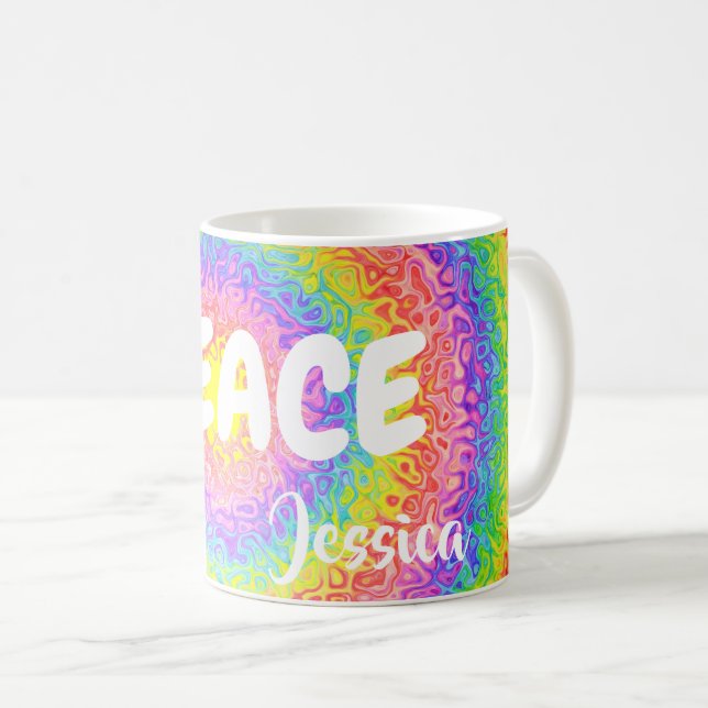 Colourful Rainbow Peace Personalised Coffee Mug (Front Right)