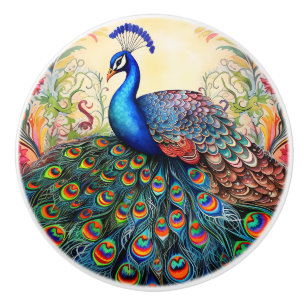 Colourful Rainbow Peacock Ceramic Knob