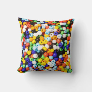 Colourful Rainbow Pile of Beads Cushion