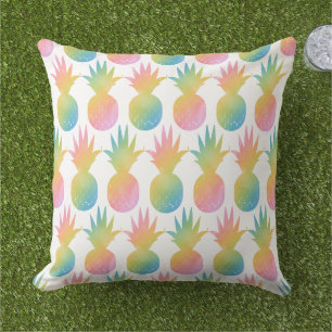 Colourful Rainbow Pineapple Pattern Tropical Cushion