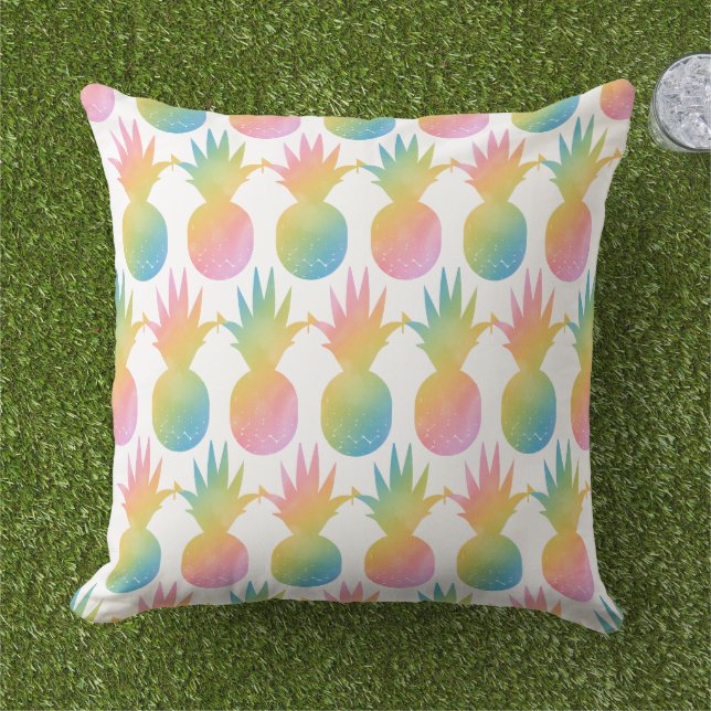 Colourful Rainbow Pineapple Pattern Tropical Cushion (Grass)