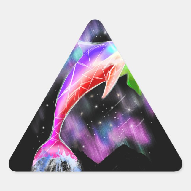 colourful rainbow pink dolphin ocean galaxy space  triangle sticker (Front)