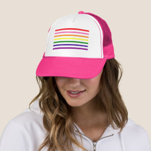 Colourful Rainbow Pinstripe Hot Pink Trucker Hat