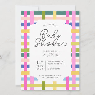 Colourful Rainbow Plaid Checkerboard Baby Shower Invitation