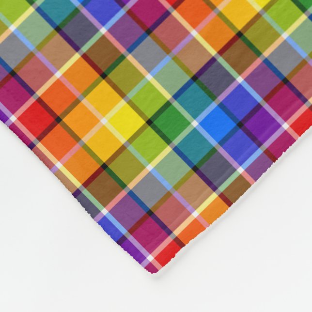 Colourful Rainbow Plaid Fleece Blanket (Corner)