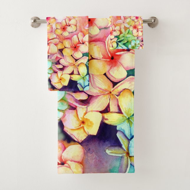 Colourful Rainbow Plumeria Hawaii Bath Towel Set (Insitu)