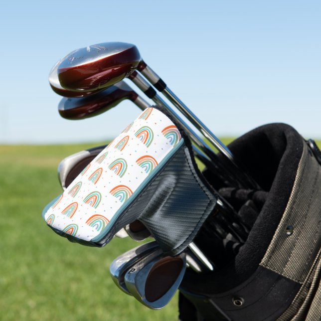 Colourful Rainbow Polka Dot Pattern Golf Head Cover (In Situ)