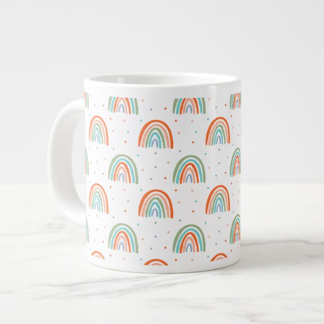 Colourful Rainbow Polka Dot Pattern Large Coffee Mug (Front Left)