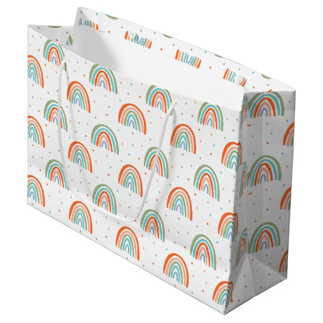 Colourful Rainbow Polka Dot Pattern Large Gift Bag (Front Angled)