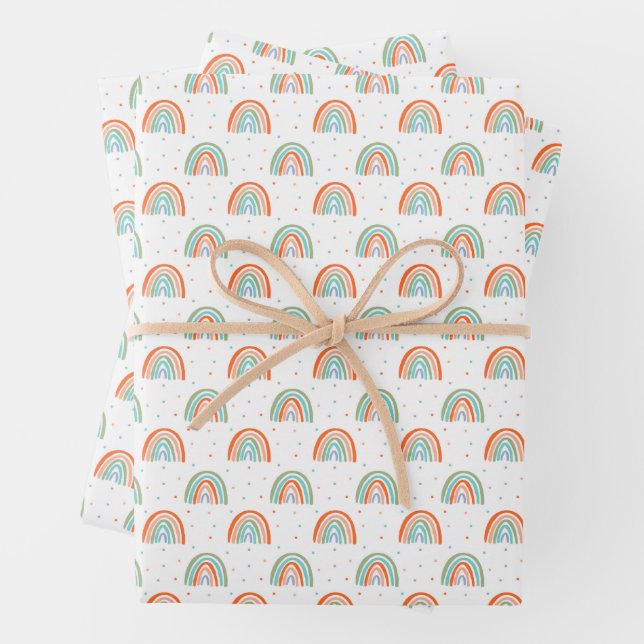Colourful Rainbow Polka Dot Pattern Wrapping Paper Sheet (In situ)