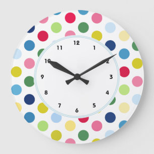Colourful Rainbow polka dot wall clock