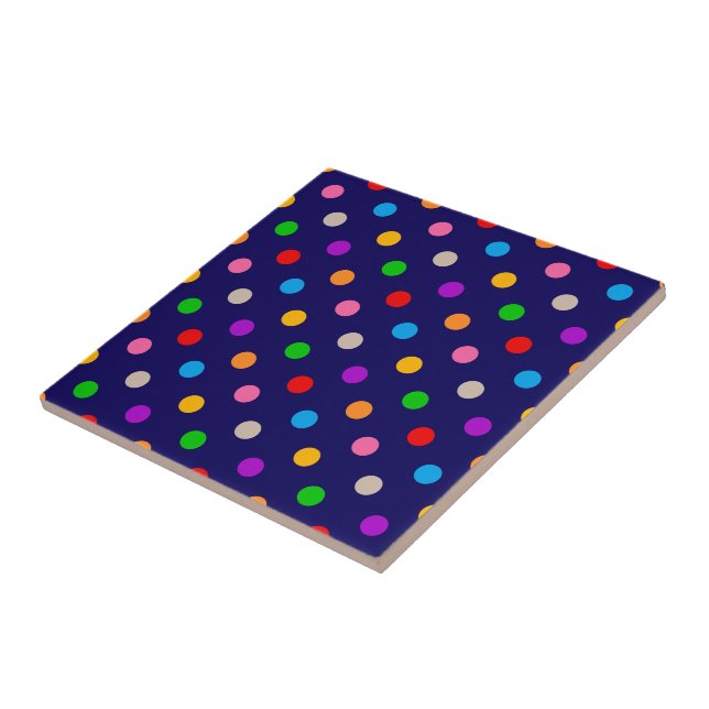 Colourful Rainbow Polka Dots Blue  Ceramic Tile (Side)