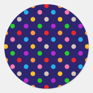 Colourful Rainbow Polka Dots Blue Classic Round Sticker