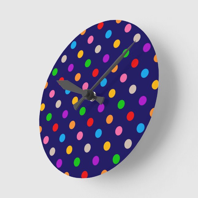 Colourful Rainbow Polka Dots Blue  Round Clock (Angle)