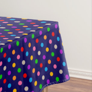 Colourful Rainbow Polka Dots Blue Tablecloth