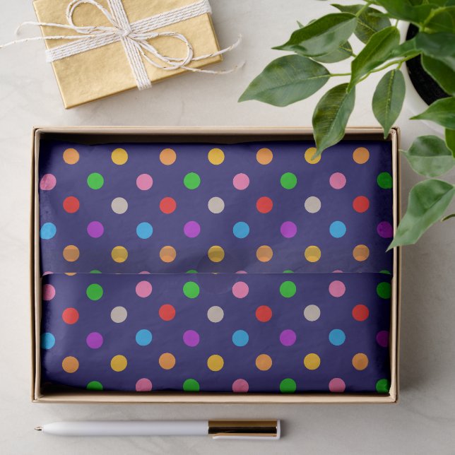 Colourful Rainbow Polka Dots Blue  Tissue Paper (Gift)