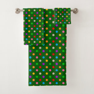 Colourful Rainbow Polka Dots Green  Bath Towel Set