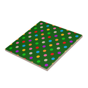 Colourful Rainbow Polka Dots Green Ceramic Tile