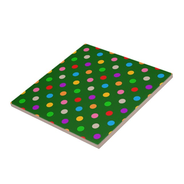 Colourful Rainbow Polka Dots Green  Ceramic Tile (Side)